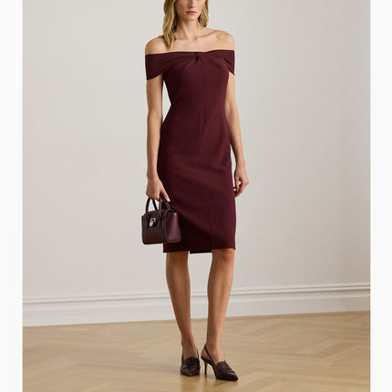 Polo Ralph Lauren Women's Twist-Front Crepe Cocktail Dress Dark Garnet