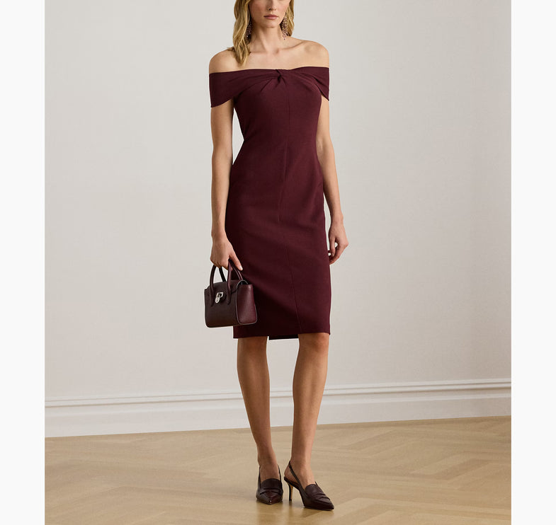 Polo Ralph Lauren Women's Twist-Front Crepe Cocktail Dress Dark Garnet