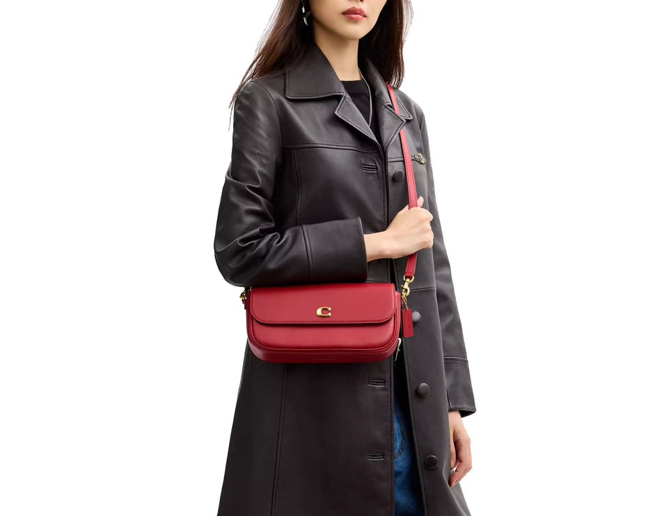 Coach Women's Brook Flap Chain Bag With Charm Chain Strap Brass/Poppy