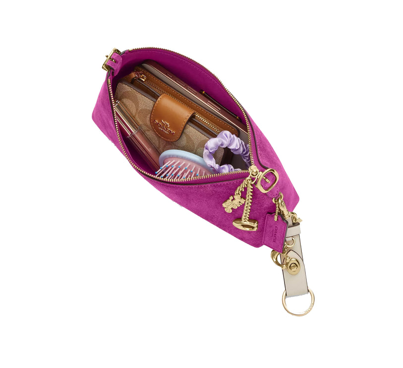 Coach Women's Emeilia Shoulder Bag Suede/Gold/Magenta