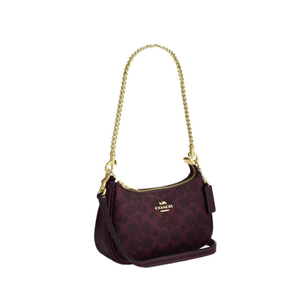 Coach Women's Teri Mini Crossbody Bag In Signature Canvas Gold/Black Currant