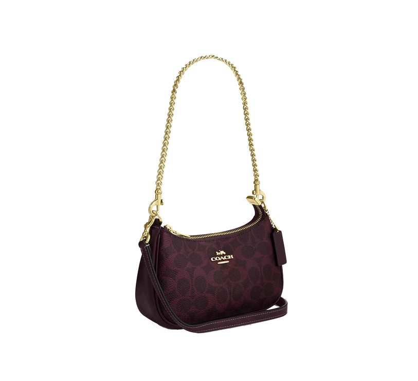 Coach Women's Teri Mini Crossbody Bag In Signature Canvas Gold/Black Currant