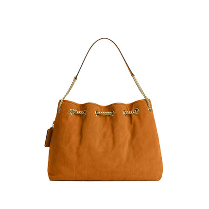 Coach Women's Evelyn Shoulder Bag With Quilting And Charm Suede/Gold/Marigold