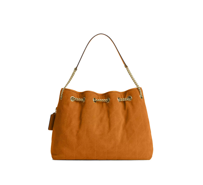 Coach Women's Evelyn Shoulder Bag With Quilting And Charm Suede/Gold/Marigold