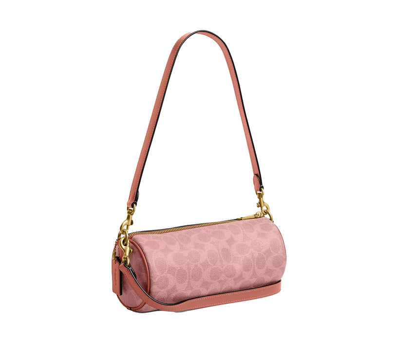 Coach Women's Barrel Bag In Signature Canvas Brass/Melon Pink
