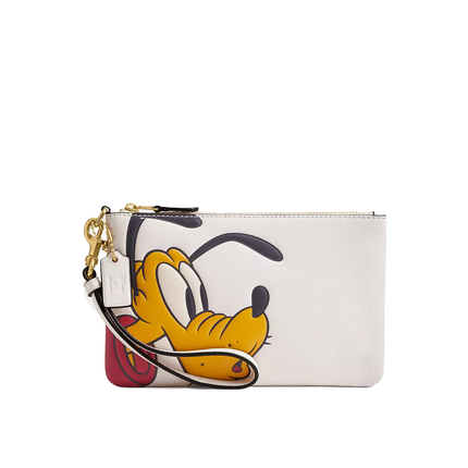 Coach Women's Disney X Coach Essential Small Wristlet With Pluto Brass/Chalk Multi