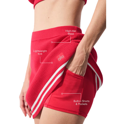 alo Women's Tennis Club Sweater Knit Skirt Candy Red/White