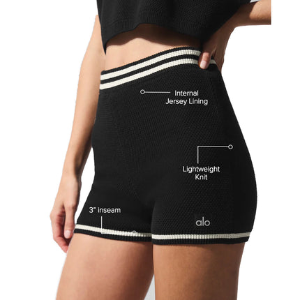 alo Women's Tennis Club Sweater Knit Hot Short Black/Ivory