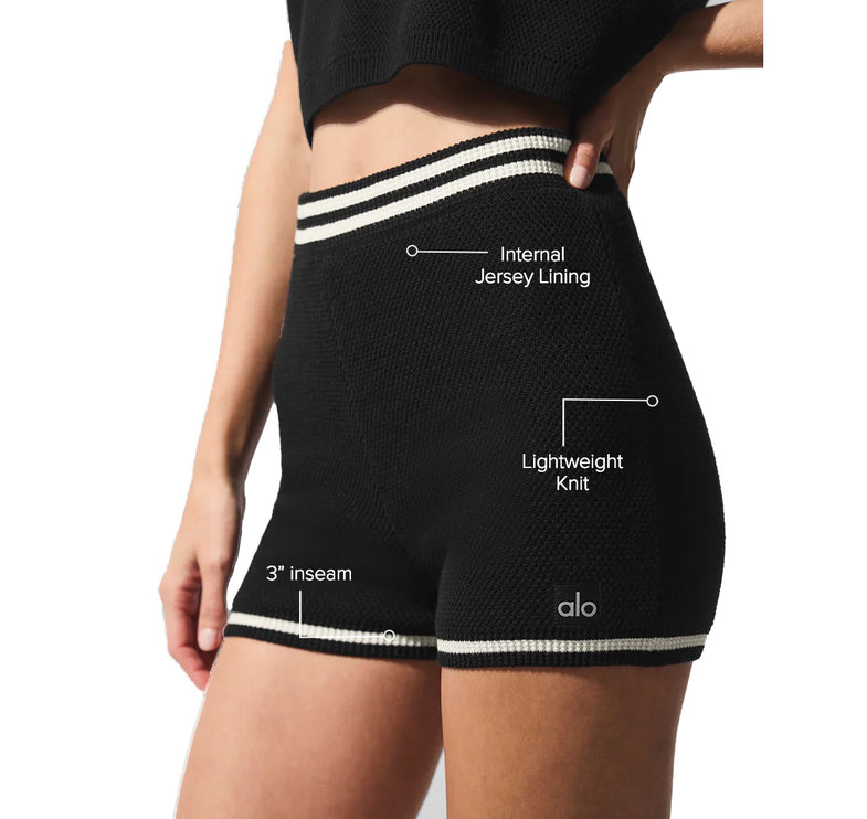 alo Women's Tennis Club Sweater Knit Hot Short Black/Ivory