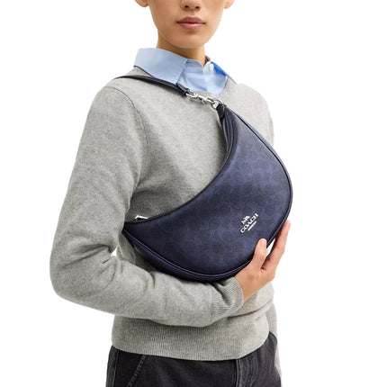 Coach Women's Aria Shoulder Bag In Signature Canvas Silver/Blue/Navy