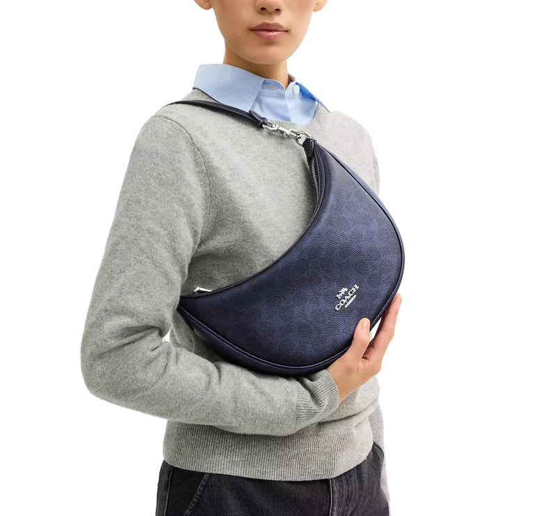 Coach Women's Aria Shoulder Bag In Signature Canvas Silver/Blue/Navy