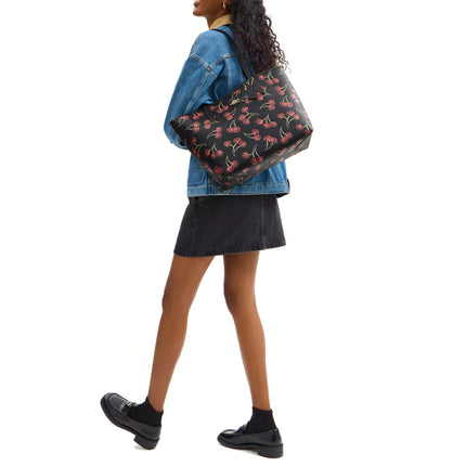 Coach Women's City Tote Bag With Cherry Print Gold/Black Multi