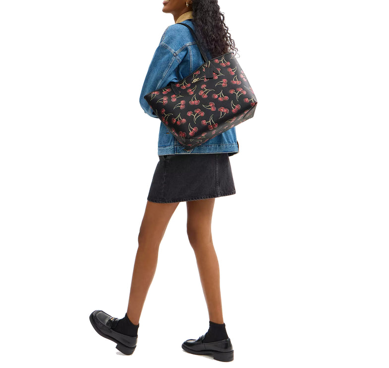 Coach Women's City Tote Bag With Cherry Print Gold/Black Multi