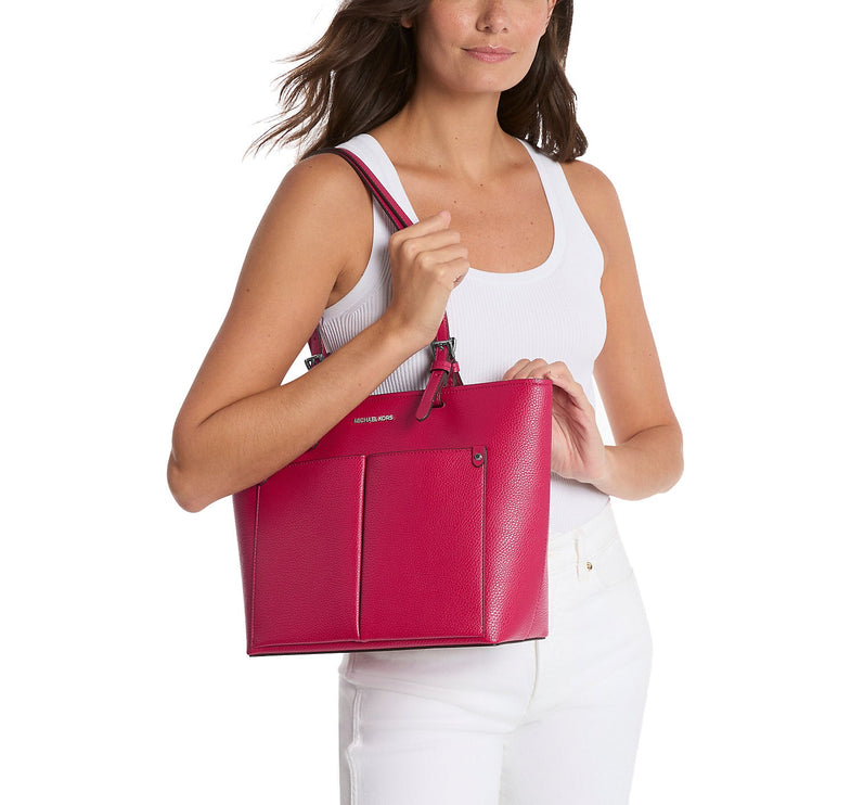 Michael Kors Women's Jet Set Medium Pocket Tote Bag Dark Raspberry