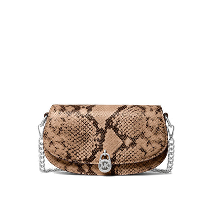 Michael Kors Women's Mila Small Snake Embossed Convertible Crossbody Bag Driftwood