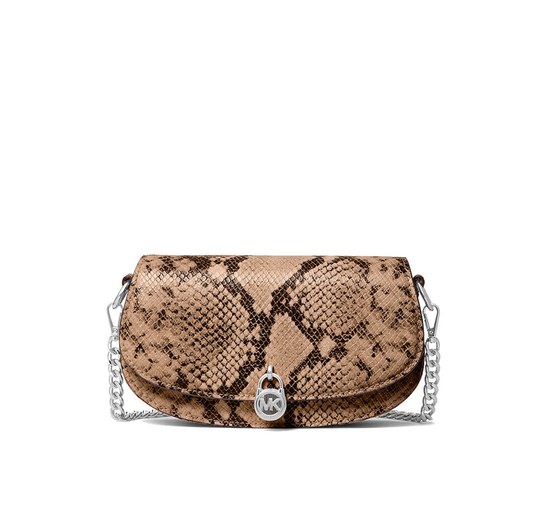 Michael Kors Women's Mila Small Snake Embossed Convertible Crossbody Bag Driftwood