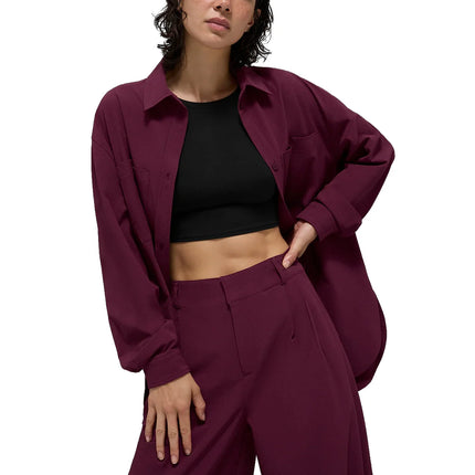 alo Women's Dreamscape Button Down Long Sleeve Burgundy - Hemen Kargoda