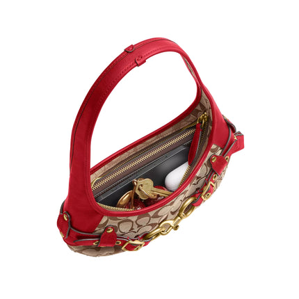 Coach Women's Belted Ergo Shoulder Bag 26 In Signature Jacquard Brass/Poppy Signature