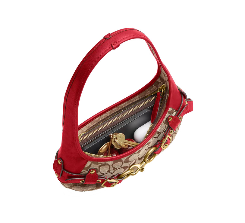 Coach Women's Belted Ergo Shoulder Bag 26 In Signature Jacquard Brass/Poppy Signature