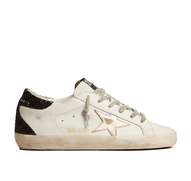 Golden Goose Women's Super Star Sneakers with Gold Star and Black Glitter
