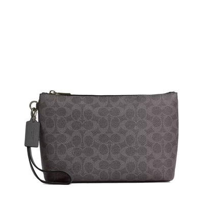 Coach Unisex Pouch In Signature Canvas Gunmetal/Grey/Charcoal