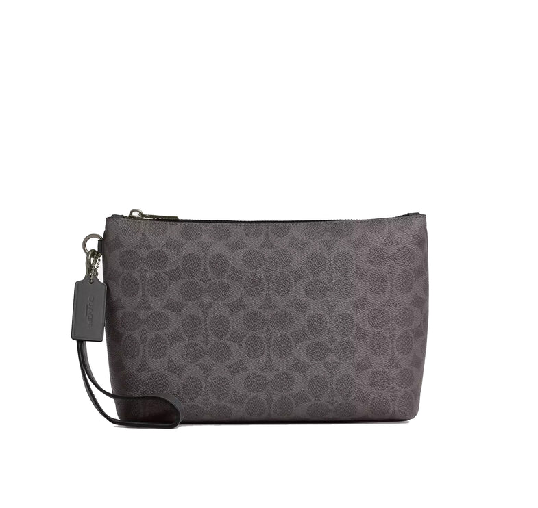 Coach Unisex Pouch In Signature Canvas Gunmetal/Grey/Charcoal