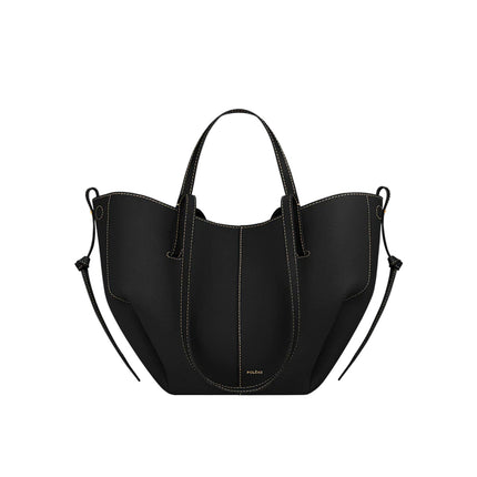 Polène Women's Cyme Mini Edition Textured Black with Ecru Stitching