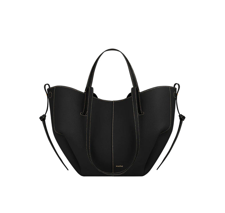 Polène Women's Cyme Mini Edition Textured Black with Ecru Stitching