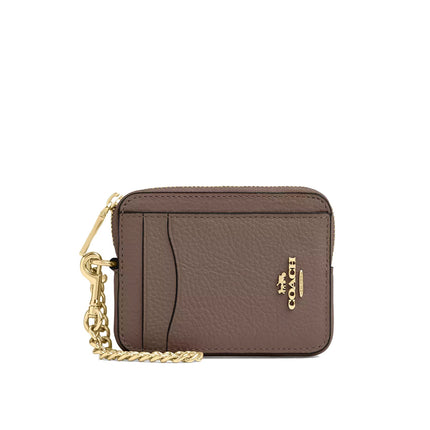 Coach Women's Zip Card Case Gold/Dark Stone