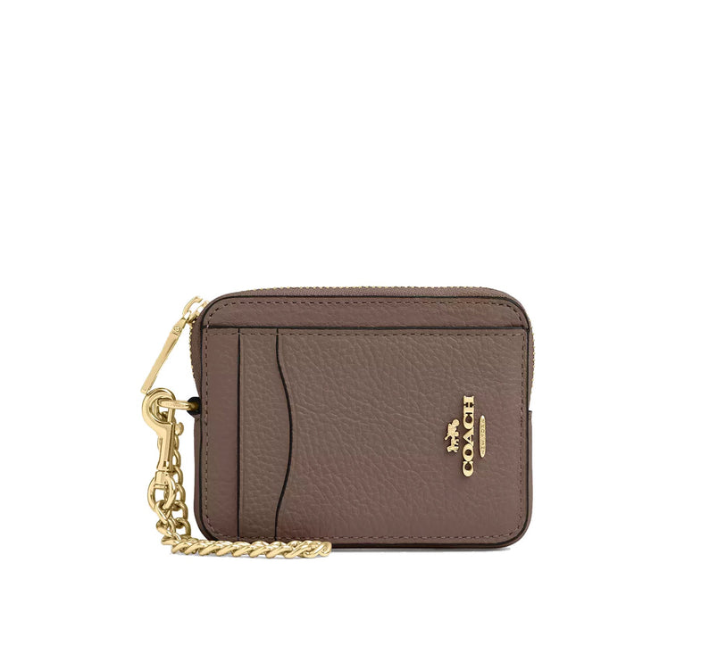 Coach Women's Zip Card Case Gold/Dark Stone