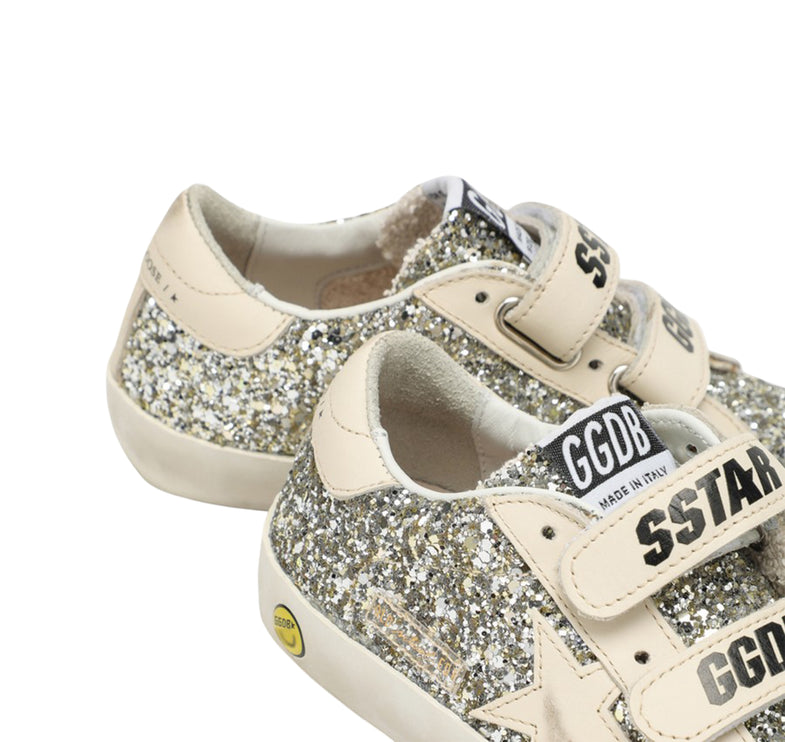 Golden Goose Grade School Old Sneakers with Platinum/Cream Glitter