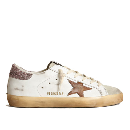 Golden Goose Women's Super Star with a Tan Star and Pink Glitter Heel Tab