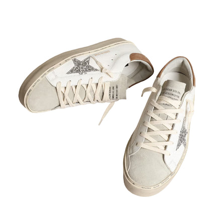 Golden Goose Women's Hi Star with Silver Glitter Star and Dove Gray Nubuck Heel Tab