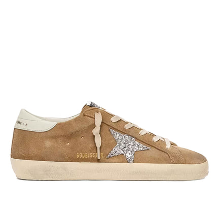 Golden Goose Women's Super-Star in Tobacco Suede with Silver Glitter Star