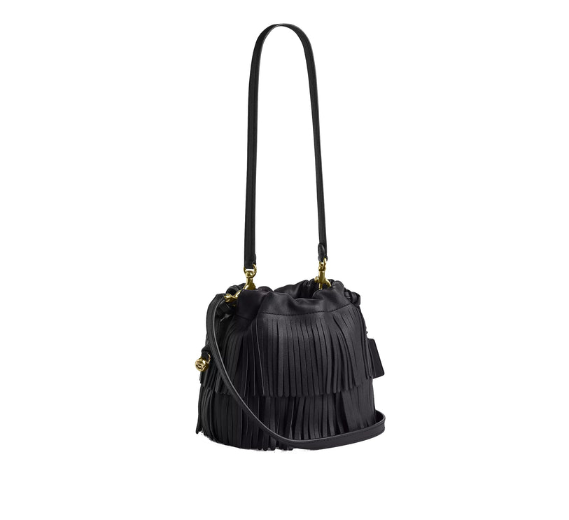 Coach Women's Faye Mini Drawstring Bag With Fringe Gold/Black