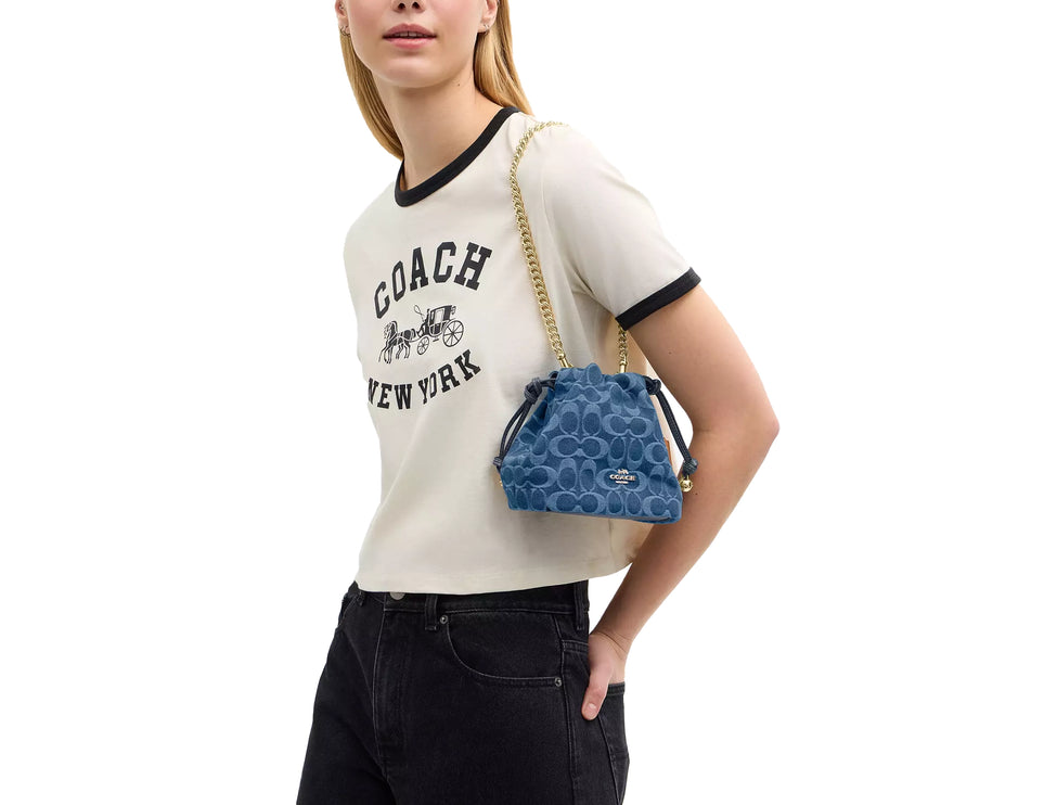 Coach Women's Faye Mini Drawstring Bag In Signature Denim Gold/Indigo
