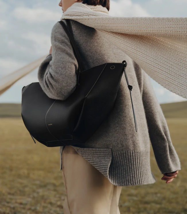 Polène Women's Cyme Edition Textured Black With Ecru Stitching