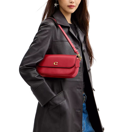 Coach Women's Brook Flap Chain Bag With Charm Chain Strap Brass/Poppy