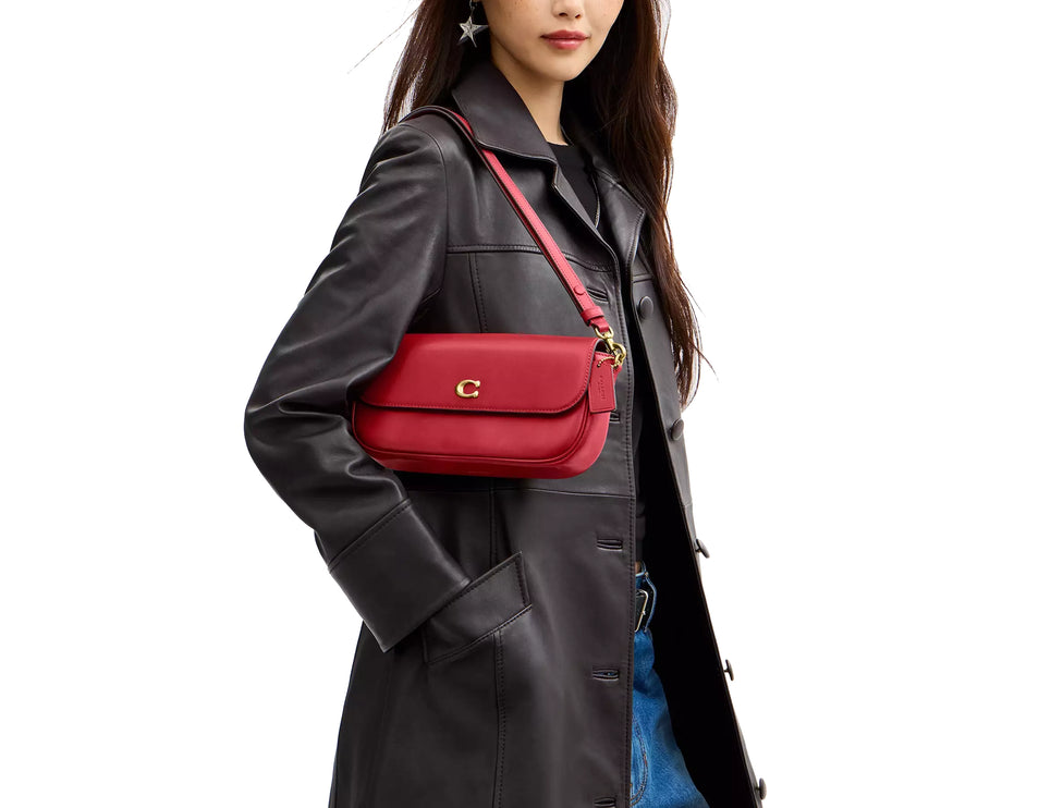 Coach Women's Brook Flap Chain Bag With Charm Chain Strap Brass/Poppy