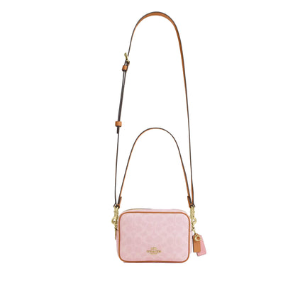 Coach Women's Mini Carey Crossbody Bag In Signature Canvas With Charms Gold/Powder Pink