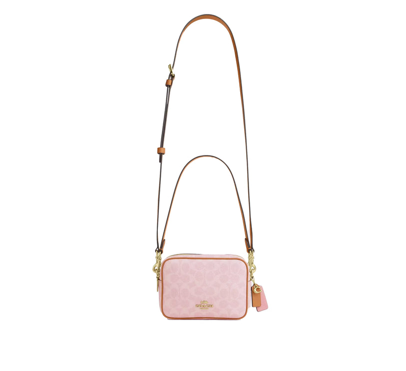 Coach Women's Mini Carey Crossbody Bag In Signature Canvas With Charms Gold/Powder Pink
