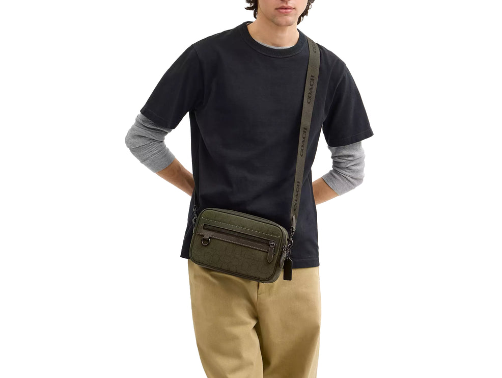Coach Unisex Theo Camera Bag In Signature Jacquard Olive Drab