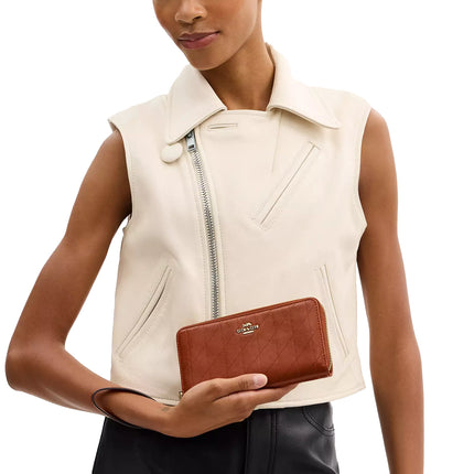 Coach Women's Long Zip Around Wallet With Quilting Gold/Cinnamon
