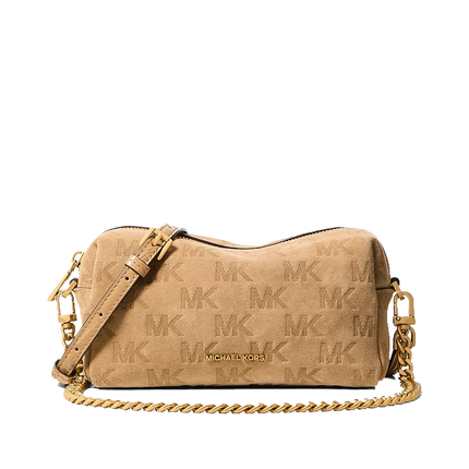 Michael Kors Women's Bryant Small Logo Embossed Suede Convertible Crossbody Bag Burnt Khaki/Gold