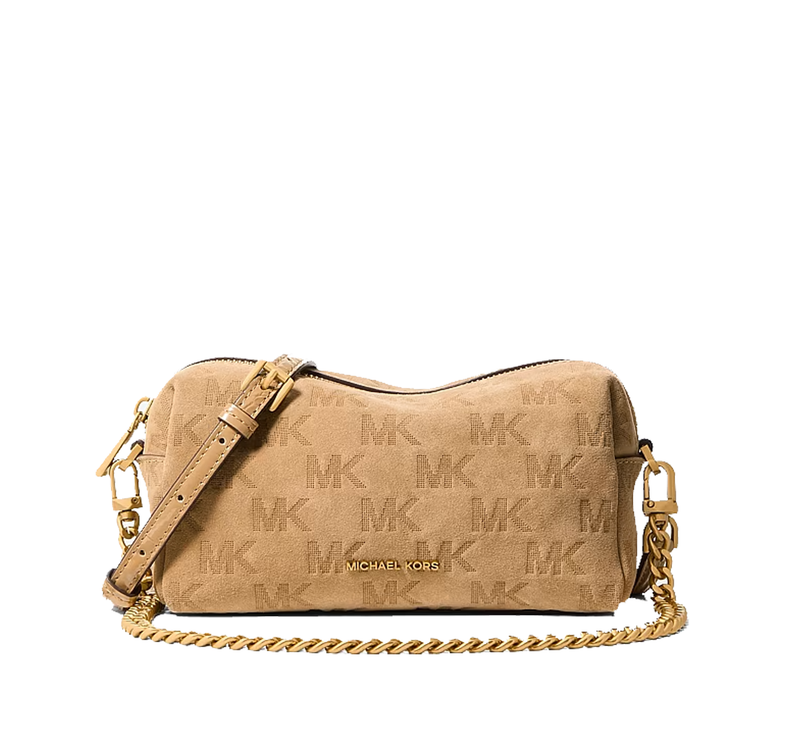 Michael Kors Women's Bryant Small Logo Embossed Suede Convertible Crossbody Bag Burnt Khaki/Gold