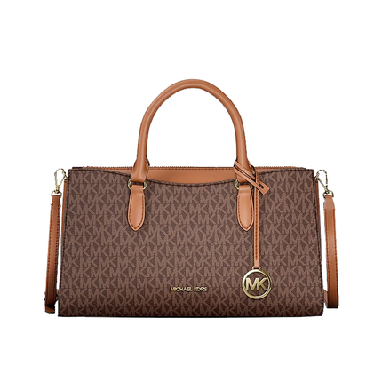 Michael Kors Women's Arden Medium Signature Logo Top-Zip Satchel Bag Brown