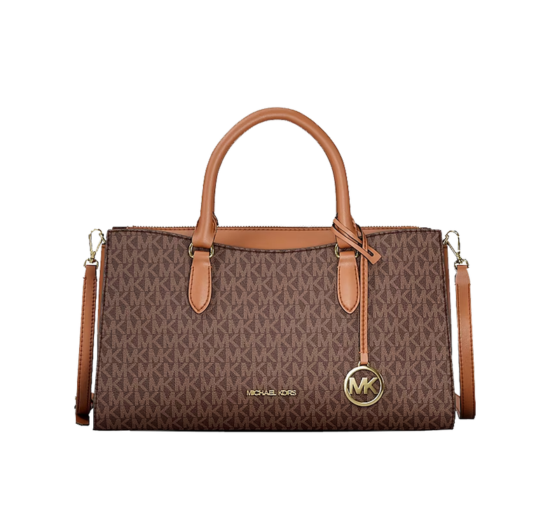 Michael Kors Women's Arden Medium Signature Logo Top-Zip Satchel Bag Brown