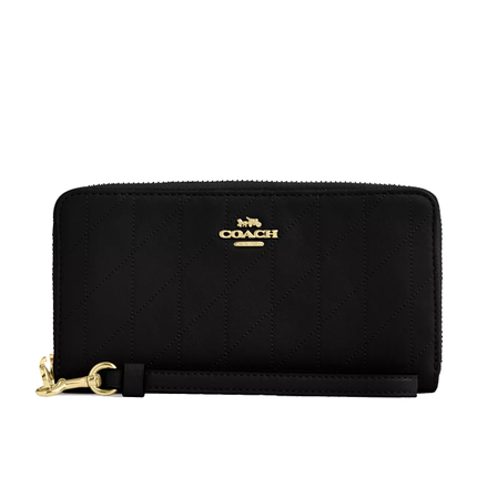Coach Women's Long Zip Around Wallet With Quilting Gold/Black