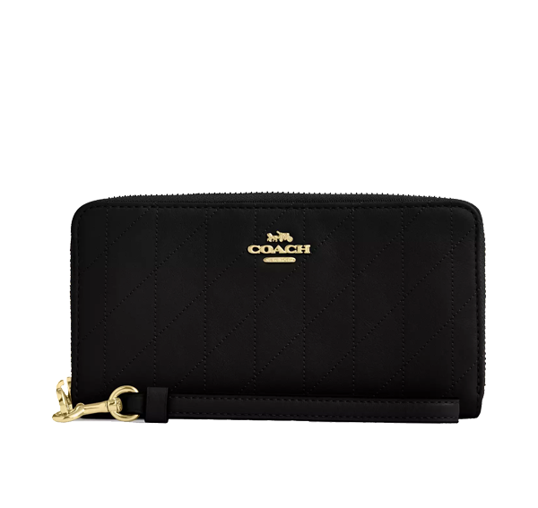 Coach Women's Long Zip Around Wallet With Quilting Gold/Black