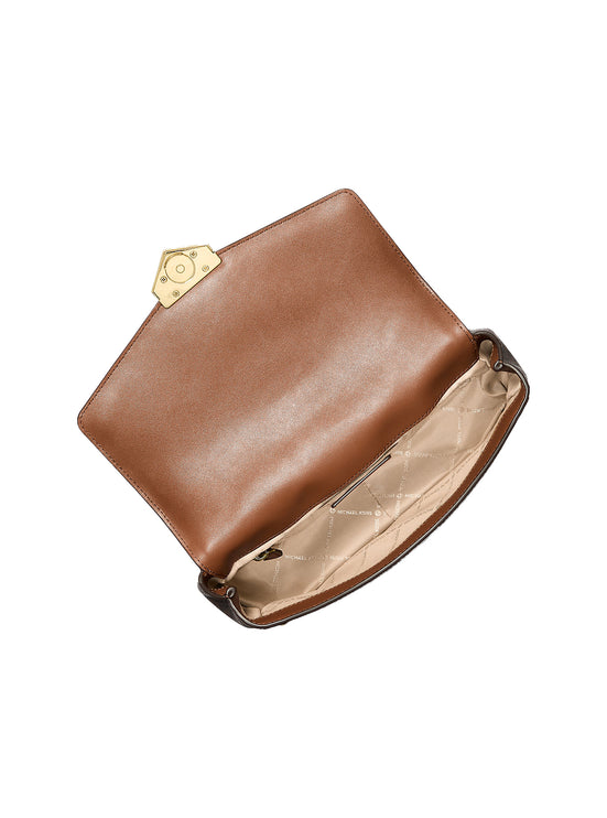 Michael Kors Women's Soho Large Studded Signature Logo Shoulder Bag Brown/Gold